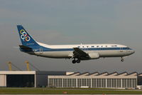 SX-BKF @ BRU - landing on rnw 02 - look at workshop 40, now destroyed by fire