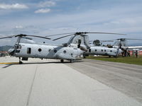 156429 @ WVI - CH-46F 156429 YP-12 and 153380 YP06 both HMM-163 loaded with missile warning boxes @ Watsonville Municipal Airport, CA - by Steve Nation