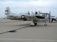 N757K @ MER - North American T-28C BuAer 140647 painted as VT-5 2S-153 USS Lexington (as NX757K) arriving for West Coast Formation Clinic weekend @ Castle AFB, CA - by Steve Nation