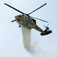 N190LA - LA County Copter 19 dropping water at Camp 2 press conference