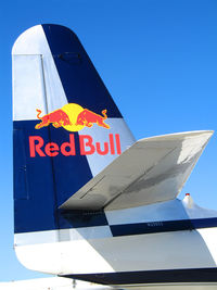 N29853 @ STS - CLOSE-UP RED BULL logos on tail of 1951 Grumman HU-16E (ex USCG 17246) under rebuild @ Sonoma County Airport (Santa Rosa), CA - by Steve Nation