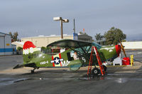N45CV @ PRB - Locally-based 1945 Stinson L-5E as Marines OY-1 of VMO-6/WB 44-17944 Sock It to 'Em gassing-up @ Paso Robles Municipal Airport, CA - by Steve Nation