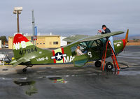 N45CV @ PRB - Locally-based 1945 Stinson L-5E as Marines OY-1 of VMO-6/WB 44-17944 Sock It to 'Em gassing-up @ Paso Robles Municipal Airport, CA - by Steve Nation
