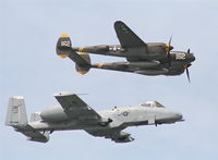 N138AM @ BKL - P-38 in formation with A-10 - by Florida Metal