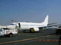 N425AN @ MMMX - B-737 on Mexicana maintenance ramp following test flight. - by John J. Boling