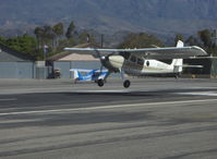 N6450V @ SZP - 1968 Helio H-295 SUPER COURIER STOL, Lycoming GO-480-G1D6 295 Hp, full span slats, big flaps slow landing Rwy 22 - by Doug Robertson