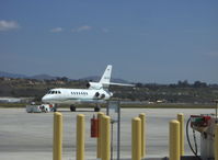 N917SB @ CMA - 1980 Dassault Breguet Mystere FALCON 50, three Airesearch TFE731-3 turbofans each rated at 3,700 lb st  for takeoff, thrust reverser on center engine, extended range at Mach 0.75 & FAR 121 reserves 3,910 statute miles, tow to respot - by Doug Robertson