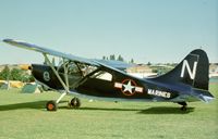 N8035H @ EGTC - Stinson L-5 at the PFA Rally Cranfield, July 1987 - by Pete Hughes