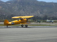 N43GK @ SZP - 1943 Boeing Stearman B75N1 as Navy N2S-5, Continental W670 220 Hp, completely restored to absolute original with all stencils and Chrome Yellow paint, landing roll Rwy 22 arriving from Paso Robles - by Doug Robertson