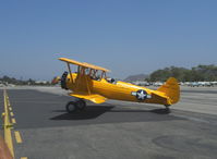 N43GK @ SZP - 1943 Boeing Stearman B75N1 as Navy N2S-5, Continental W670 220 Hp, completely restored to absolute original with all stencils and Chrome Yellow paint, taxi to refuel - by Doug Robertson