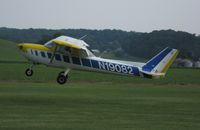 N19082 @ 2D7 - A little high, otherwise text book full stall landing, which often results in grass stains on the tail eye-bolt.  Father's Day fly-in at Beach City, OH