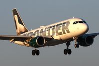 N949FR @ SNA - Frontier Airlines N949FR White Ermine (FLT FFT371) from Denver Int'l (KDEN) on short-final to RWY 19R.