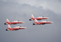 J-3081 @ AXALP - After their demonstration four Patrouille Tigers made one final pass along the Axalphorn. Although photographed from the mountain peak the cloud cover in the Haslital makes this a virtual air to air picture.