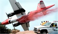 N716AU @ OFF AIRPOR - Tanker #16 was taken by Leo Jarzomb, San Gabriel Newspaper Group in September 2002 on the 20,857 acre Curve Fire burning near Wrightwood,California on the Angeles National Forest.  - by Leo Jarzomb SGV News Group