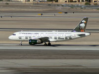 N946FR @ KLAS - Frontier Airlines - 'Perry - the Horned Puffin' / 2006 Airbus A319-111 - by Brad Campbell