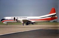 N360WS @ EGNX - These marks were previously worn by Lockheed L-188 Electra cn 1112 seen here in the colours of Air Bridge at East Midlands in 1990 - by Terry Fletcher