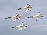 87-0319 @ KLSV - USA - Air Force / 1987 General Dynamics F-16C Fighting Falcon (Block 32J) - Thunderbird #1 - Lt. Colonel Kevin Robbins (Commander/Leader) leads the Diamond Formation. - by Brad Campbell