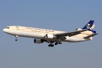 HZ-HM7 @ LAX - Saudi Arabian HZ-HM7 MD-11 (FLT SVA7) from Shannon (EINN) on short-final to RWY 25L.