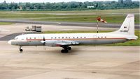 YR-IMM @ EDDL - Romavia Il-18 taxying at Dusseldorf in 1994 - by Terry Fletcher