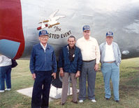 44-51228 @ SKF - Left to Right - Rutledge (nav) Henson (bomb) Jones - My Uncle -  (P) Snow (eng) Crew of Blue Q - 15thAF-465thBG-783rdBS at Lackland AFB in front to the former Blasted Event now on Display as Dugan at the American Air Museum in Duxford England