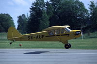 SE-AUF @ ESKB - Piper Cub taking off from Barkarby airfield, Stockholm, Sweden.