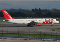 G-LSAD @ EGCC - Jet2 B757 prepares to depart Manchester in Feb 2008 - by Terry Fletcher