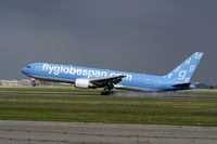 EI-DOF @ CYYC - Flyglobespan 767 landing on Rwy 34 producing a nice little smoke show