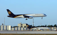 N456UP @ MIA - UPS B757 about to touchdown adjacent its home ramp at Miami