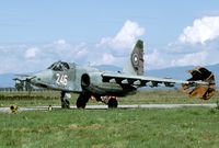 246 @ LBPG - This impressive fighter taxies in after landing. Bulgaria is one of the last air forces to operate the Su-25. - by Joop de Groot