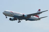 OE-LAE @ LOWW - AUSTRIAN B 767 with live ball sticker,coming from JFK, with guests for the live ball - by Delta Kilo