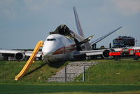 N704CK @ BRU - Kalitta 747-200 overrun the runway at BRU