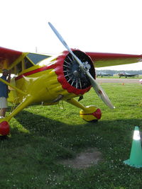 N21104 @ OSH - 1938 Stinson SR10J 'Gullwing' RELIANT, Lycoming R680-13 E3B 290 Hp 7 cylinder radial, superb vented bump cowl, wide-base strong main gear, Jimmie Doolittle's old ride authentically and beautifully restored. At EAA AirVenture 2008. - by Doug Robertson
