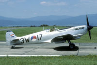 PH-OUQ @ LFSC - The early Dutch Spitfires sported their former British serial and war time codes, but wore this splendid bare metal colors and Dutch roundel. - by Joop de Groot