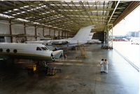 N90005 @ EGLL - Undergoing maintenance at Hunting Business Aviation, Heathrow - by Steve Burdon