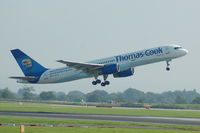 G-FCLG @ EGCC - Thona Cook - Taking Off - by David Burrell