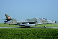 J-4204 @ LSME - The Swiss Hunter trainers were used as ECM aircraft. The additional chaff/flare dispenser can be seen on the outer pylon. - by Joop de Groot