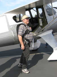 N273MD @ SZP - Dickenson Howard DGA-21 'Mister Dickenson', P&W R-1340-57 Wasp 600 Hp, 9 & 1/2 years in build, post-First Flight 22 Nov. 2008, happy pilot/builder deplaning-parachute worn - by Doug Robertson