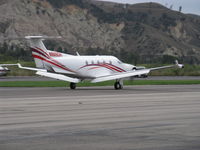 N889DH @ SZP - 2005 Pilatus PC-12/45, one 1,605 shp Pratt & Whitney (Canada) PT6A-67B Turboprop flat rated at 1,200 shp for takeoff, 1.000 shp continuous, max speed 311 mph at 25,000 ft. Fuel- 407 US gallons, 402 usable, distinctive T tail, note: winglets, landing roll  - by Doug Robertson