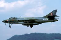 J-4119 @ LSME - Unit badges used to be quite rare in the Swiss AF. This Hunter has the Fl St 2 badge on the nose. This Hunter was scrapped a year later. - by Joop de Groot