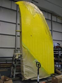44-85813 @ I74 - First paint applied to the vertical fin - B17 project at Urbana, Ohio - by Bob Simmermon