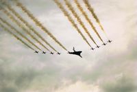 G-BOAA @ EGLL - CONCORDE AND RED ARROWS LHR 50TH ANNIVERSARY FLYPAST - by moxy