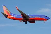 N708SW @ LAS - Southwest Airlines N708SW (FLT SWA2092) from Reno/Tahoe Int'l (KRNO) on final approach to RWY 1L.