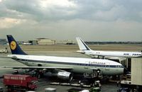 D-AIAA @ LHR - Airbus Garmish-Partenkirchen of Lufthansa at Terminal 2 of London Heathrow in the Summer of 1976. - by Peter Nicholson