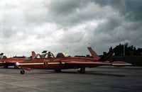 MT-12 @ EGQL - Belgian Air Force Magister of the Red Devils aerobatic display team at the 1973 RAF Leuchars Air Show. - by Peter Nicholson