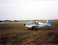 G-BDNX @ EGSG - Grumman AA1B Trainer G-BDNX taxies out at Stapleford to compete in the round London air race 1st September 1984