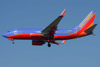 N282WN @ LAX - Southwest Airlines N282WN (FLT SWA2742) from Houston William P Hobby Airport (KHOU) on short-final to RWY 25L.