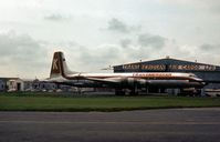 G-ATZH @ STN - Transmeridian's CL-44 at their base at London Stansted in the Spring of 1977. - by Peter Nicholson
