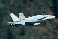 J-5016 @ LSMM - Low through the Meiringen valley after take off.