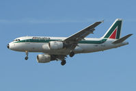 I-BIMF @ EGLL - Alitalia A319 on approach to London Heathrow - by Terry Fletcher