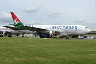 N767HS @ EGBP - Air Seychelles B767 in storage at Kemble - by Terry Fletcher